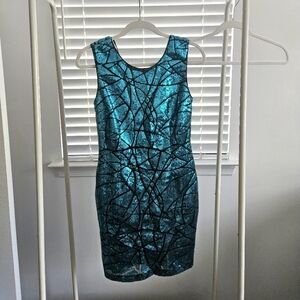 Forever 21 Sequin Sheath Cocktail Mini Dress - Teal And Black
